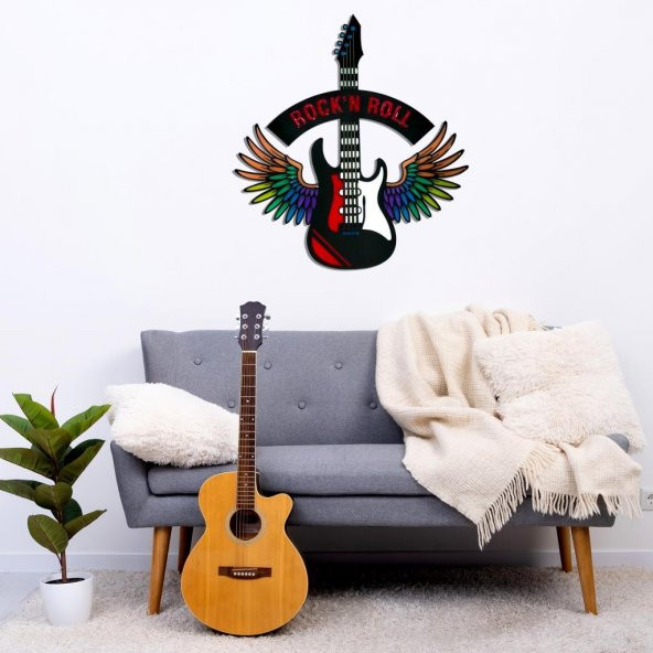 Veraart Epoksili Kişiselleştirilebilir Kanatlı Gitar Figürlü Duvar Dekorlu Gece Lambası 60x55 cm - 12
