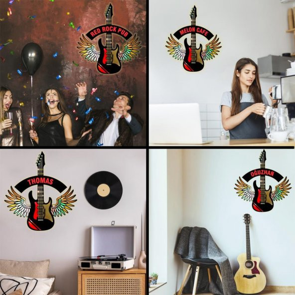 Veraart Epoksili Kişiselleştirilebilir Kanatlı Gitar Figürlü Duvar Dekorlu Gece Lambası 80x73 cm - 4