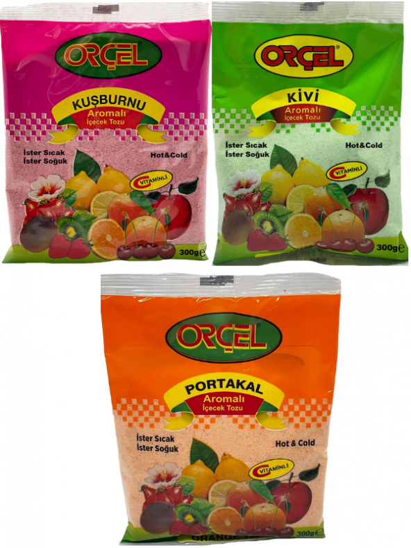 Orçel Portakal + Kuşburnu + Kivi Aromalı İçecek Tozu Oralet Çay 3 x300gr.