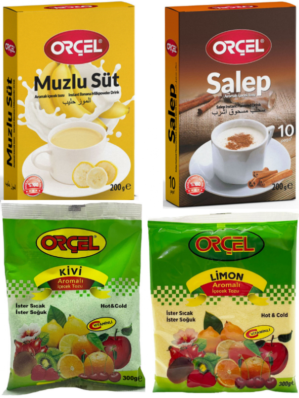 Orçel Salep 200gr. + Muzlu Süt 200gr. + Kivi 300gr. + Limon 300gr. Aromalı İçecek Tozu Oralet Çay