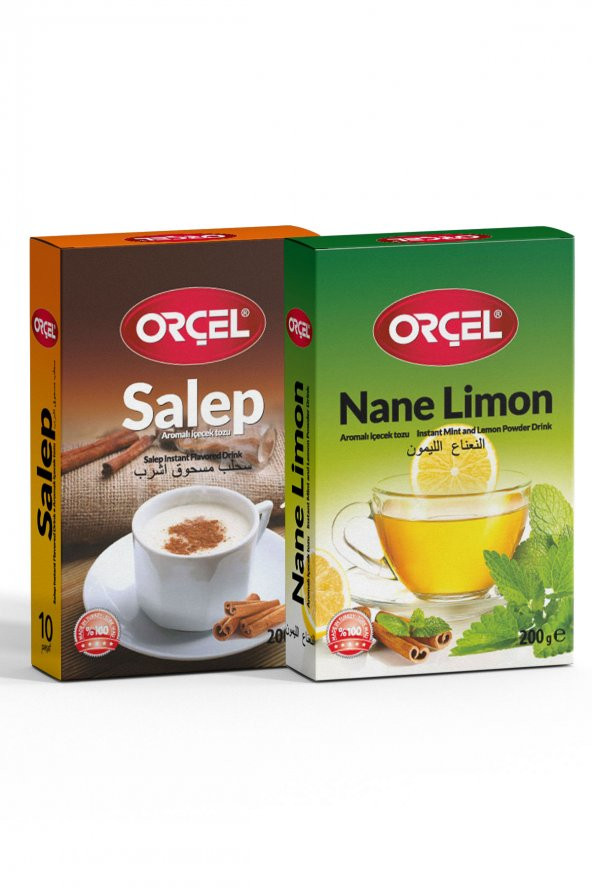 Orçel Salep + Orçel Nane Limon  Aromalı İçecek Tozu Oralet Çay 2x200gr.