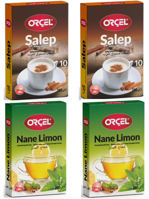 Orçel 2 Nane Limon + 2 Salep Aromalı İçecek Tozu Oralet Çay 4x200gr.