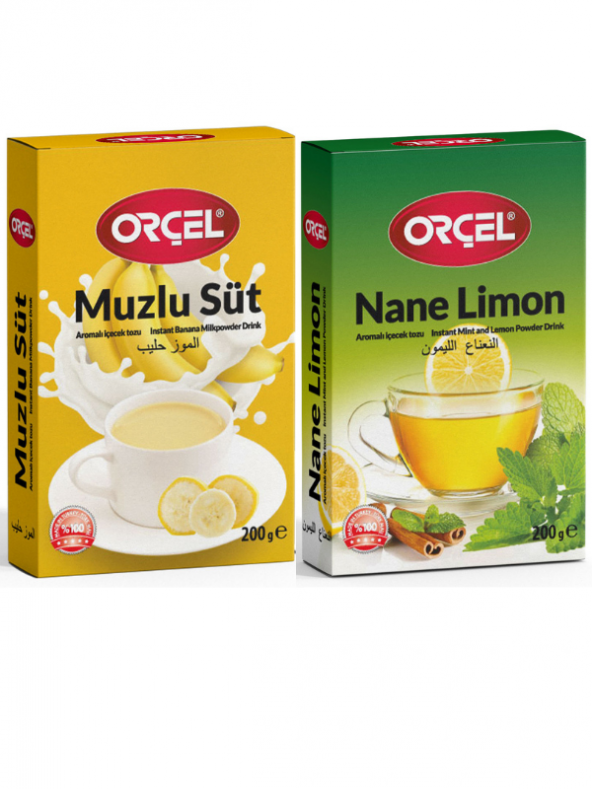 Orçel Nane Limon + Muzlu Süt Aromalı İçecek Tozu Oralet Çay 2x200gr.