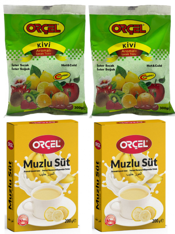 Orçel 2 MuzluSüt + 2 Kivi Aromalı İçecek Tozu Oralet Çay 4 Adet