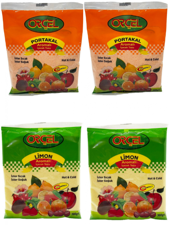 Orçel 2 Portakal + 2 Limon  Aromalı İçecek Tozu Oralet Çay 4x300gr.