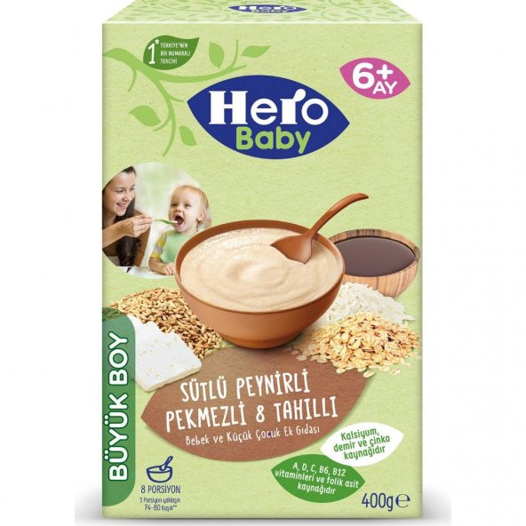 Hero Baby Sütlü Peynirli Pekmezli 8 Tahıllı 400 gr Kaşık Maması