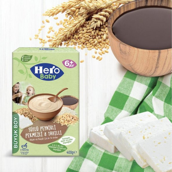 Hero Baby Sütlü Peynirli Pekmezli 8 Tahıllı 400 gr Kaşık Maması - 4