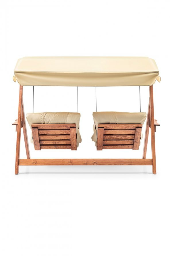Swing İkiz Kule İki Kişilik Ahşap Dış Mekan Bahçe Balkon Ve Teras Salıncağı Krem - 4