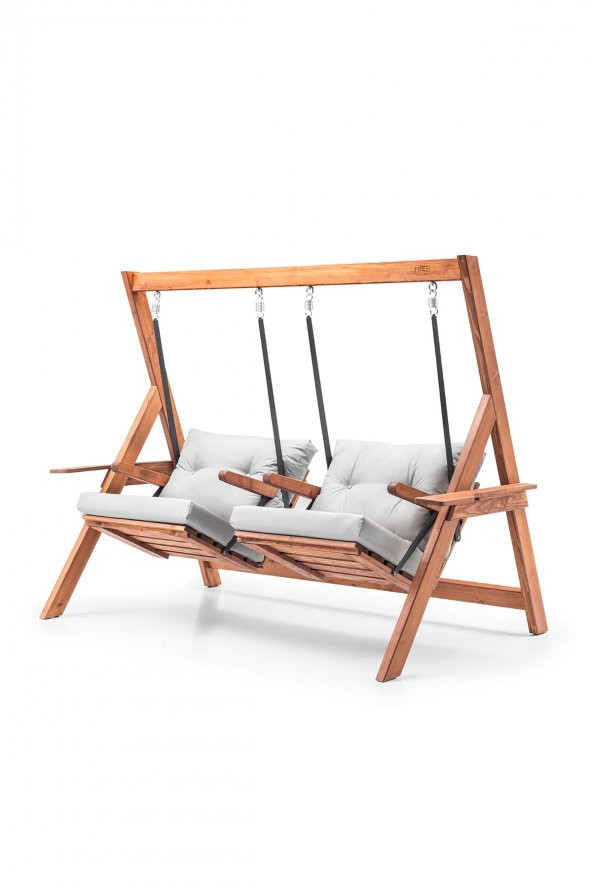Swing İkiz Kule İki Kişilik Ahşap Dış Mekan Bahçe Balkon Ve Teras Salıncağı Gri - 5