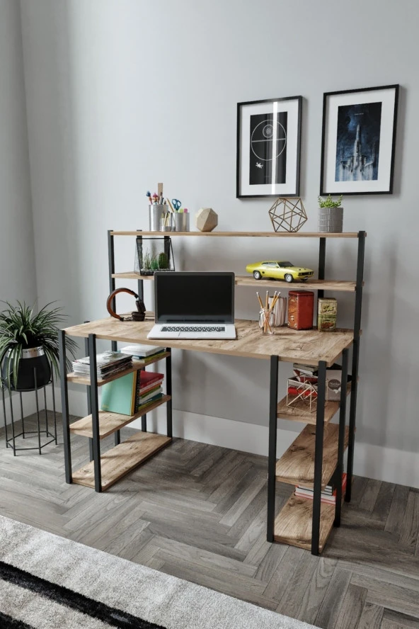 Karnaval Ceviz Siyah 10 Bölmeli Modern Ahşap Mdf ofis Çalışma Masası