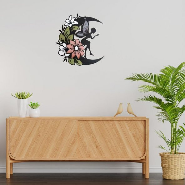 Veraart Epoksili Ahşap Çiçekli  Aydaki Peri Figürlü Duvar Dekorlu Gece Lambası  48 cm - 8