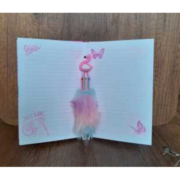 ÇİLEKHOMEAVM  Hediyelik Flamingo Kilitli Hatıra Ve Günlük Defteri PELUŞ Kalem - 6