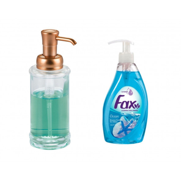 SIA-BOSP023 BAKIR RENK POMPALI CAM SIVI SABUNLUK VE 1 ADET 400 ML SIVI SABUN OKYANUS KOKULU - Resim 2