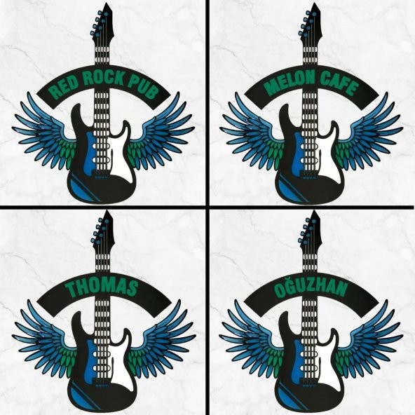 Veraart Epoksili Kişiselleştirilebilir Kanatlı Gitar Figürlü Duvar Dekorlu Gece Lambası Mavi Yeşil 80x73 cm - 5
