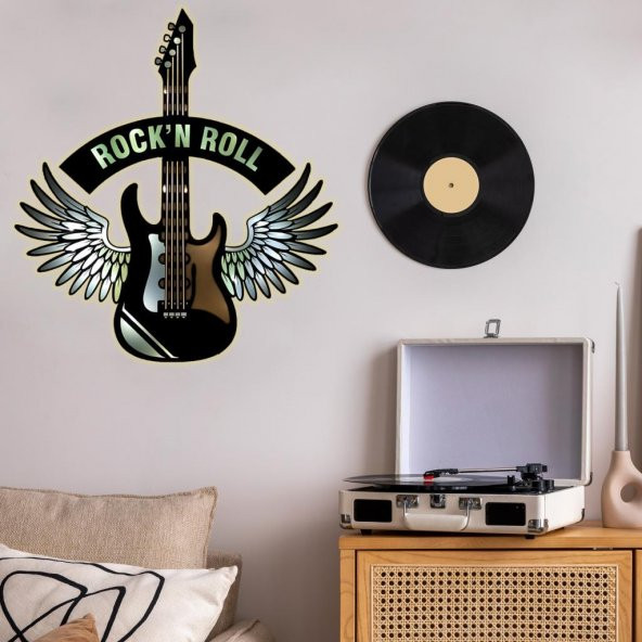 Veraart Epoksili Kişiselleştirilebilir Kanatlı Gitar Figürlü Duvar Dekorlu Gece Lambası Mavi Yeşil 80x73 cm - 7