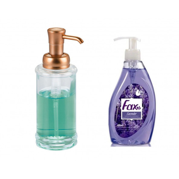 SIA-BOSP025 BAKIR RENK POMPALI CAM SIVI SABUNLUK VE 1 ADET 400 ML SIVI SABUN LAVANTA KOKULU - Resim 2