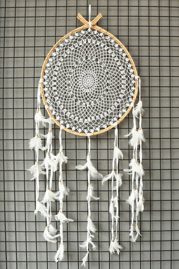 EL YAPIMI ÖRGÜLÜ DAMLA RÜYA KAPANI/DREAM CATCHER 55*47CM