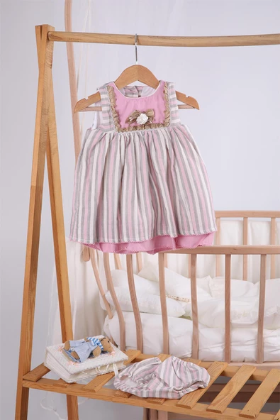 Babydola Çiçek Detaylı Kız Bebek Çocuk Bayramlık Elbise 2'li Set 13792 - 9