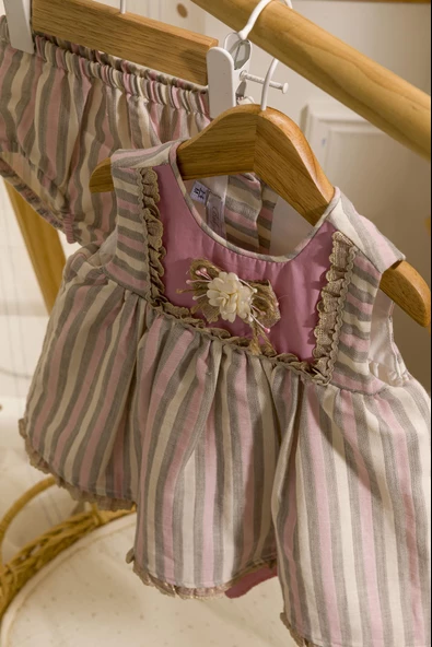Babydola Çiçek Detaylı Kız Bebek Çocuk Bayramlık Elbise 2'li Set 13792 - 7