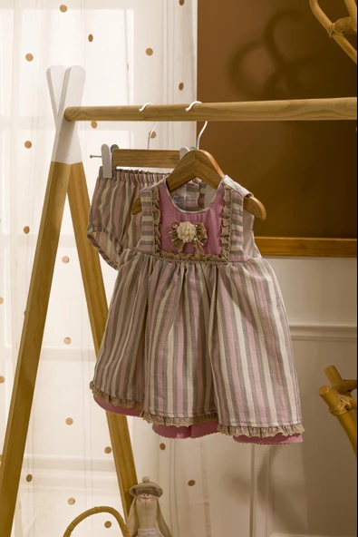 Babydola Çiçek Detaylı Kız Bebek Çocuk Bayramlık Elbise 2'li Set 13792 - 6
