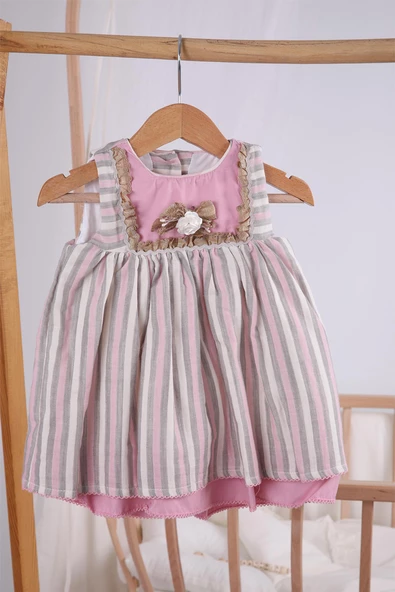 Babydola Çiçek Detaylı Kız Bebek Çocuk Bayramlık Elbise 2'li Set 13792 - 10