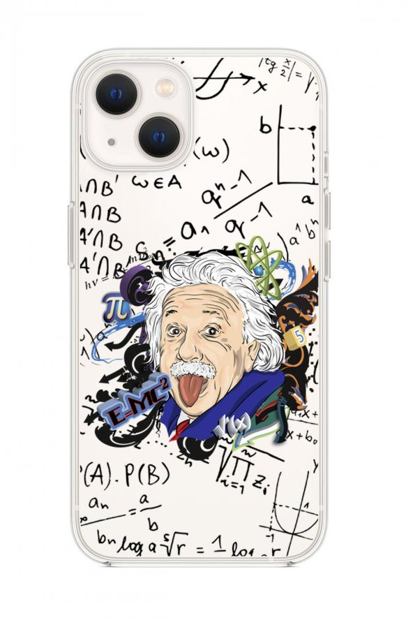 iPhone 14 Einstein In Formula Desenli Premium Şeffaf Silikon Kılıf ürün görseli 1