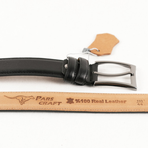 Parscraft Hakiki Deri Dikişli Siyah Erkek Kemer Klasik Kumaş Pantolon Kemeri - 4