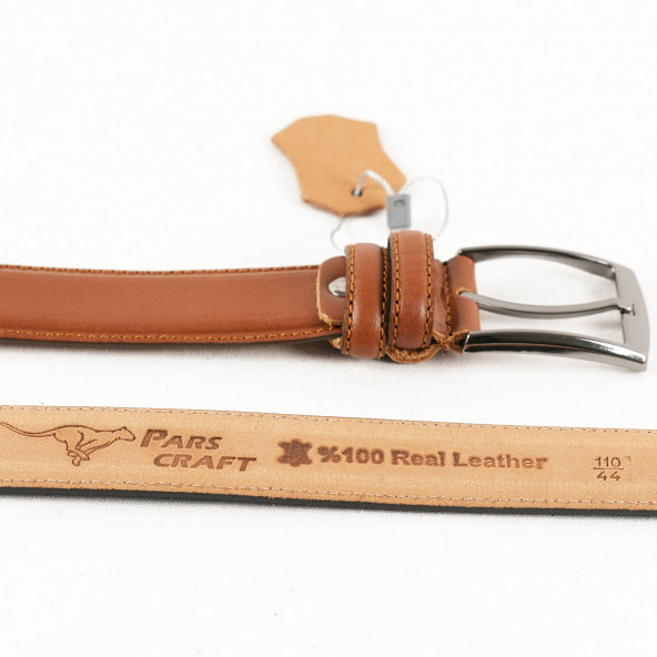 Parscraft Hakiki Deri Dikişli Taba Erkek Kemer 35 cm Klasik Kumaş Pantolon Kemeri - 4