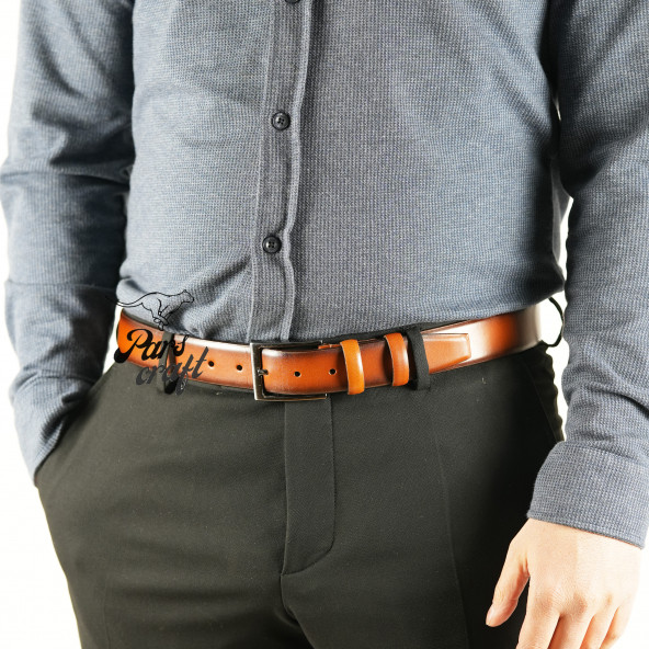 Parscraft Hakiki Deri Taba Erkek Kemer 35 cm Klasik Kumaş Pantolon Kemeri - 3