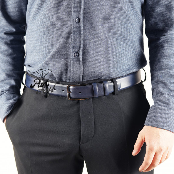 Parscraft Hakiki Deri Lacivert Erkek Kemer 35 cm Klasik Kumaş Pantolon Kemeri - 3