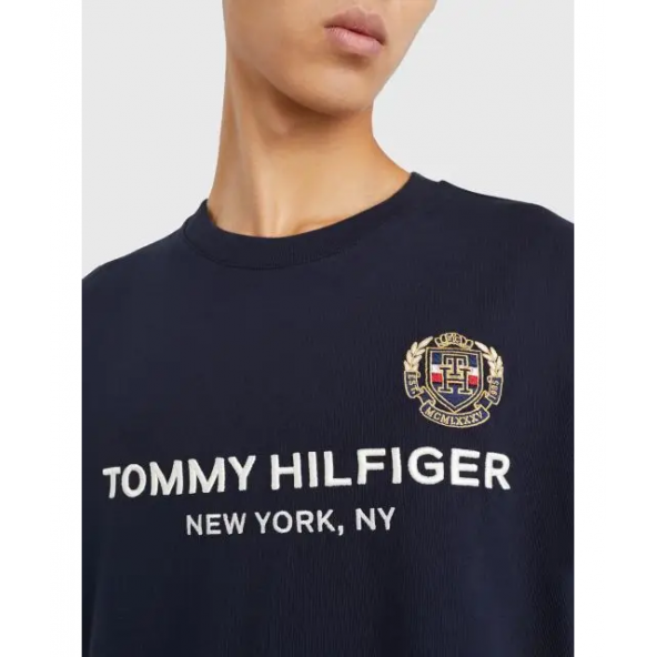 Tommy Hilfiger Crew Neck T-shirt Logo Printed LACİVERT