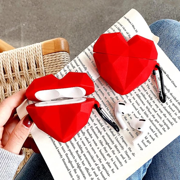 E2M AIRPODS PRO KILIF ORİGAMİ KALP KIRMIZI - Resim 4