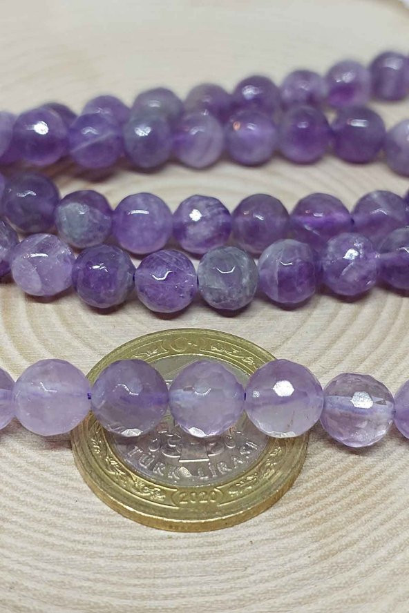 Ametist Taşı Açık Renk Faset Kesim Dizi 8mm - Resim 3