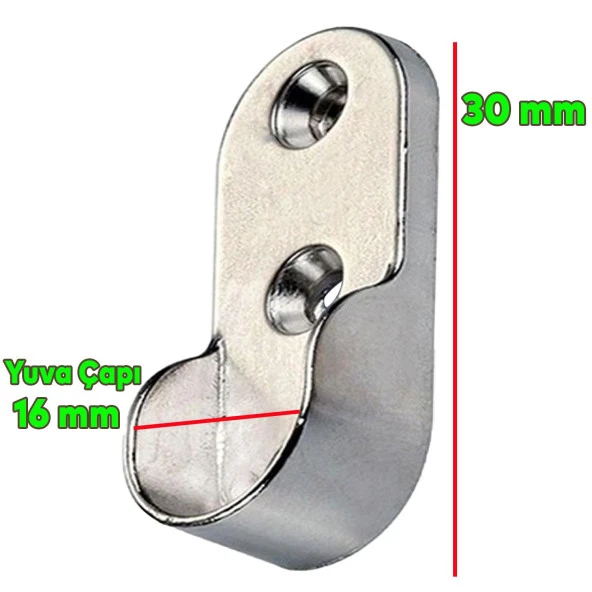 Askı Flanşı Oval Dolap Elbise Askı Aparatı Krom 30 mm (2 ADET) - 2