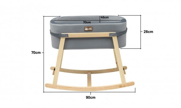 Anne Yanı Beşik Hier Bebek Ahşap Natürel Stand Gri Sepet - 8