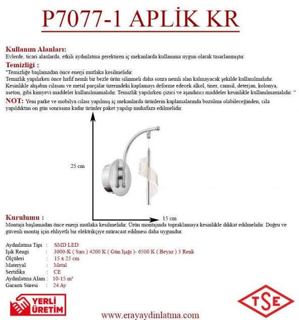 Eray Aydınlatma P7077-1 Aplik Krom - 2