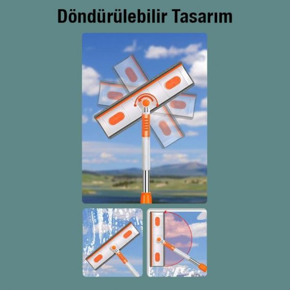 Polham 120CM Uzayıp Kısalabilen Teleskopik Mikrofiber Cam Silme Aparatı, Sağlam Bükülebilir Fırça - 4