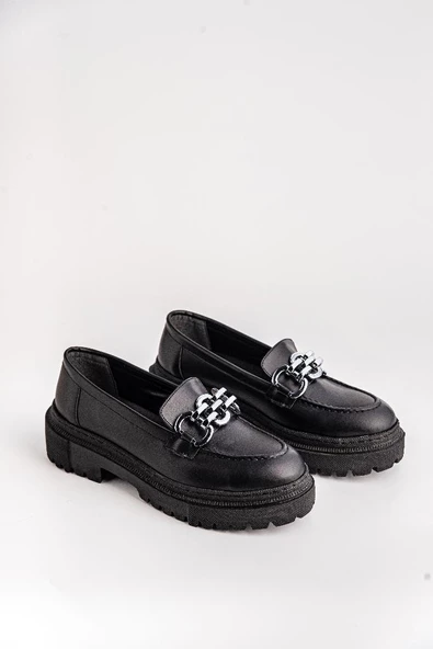 Zincir Detaylı Makosen Günlük Babet Rahat Kadın Loafer Ayakkabı - 2