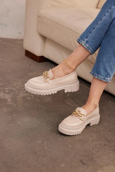 Zincir Detaylı Makosen Günlük Babet Rahat Kadın Loafer Ayakkabı - 10