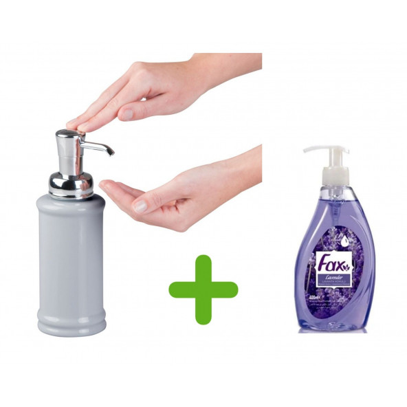 SIA-BOSP040 PORSELEN GRİ SIVI SABUNLUK VE 1 ADET 400 ML SIVI SABUN LAVANTA KOKULU - Resim 3