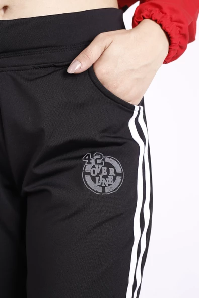 Kadın Siyah Beyaz Şeritli İnce Dalgıç Esnek Kumaş Cepli Yazlık Eşofman Altı 21KESAAKT2 - 3