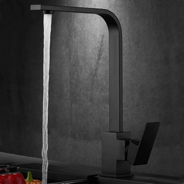 Venita Siyah Mutfak Bataryası Sıcak Soğuk Çift Su Girişli Kare Mutfak Bataryası Soft