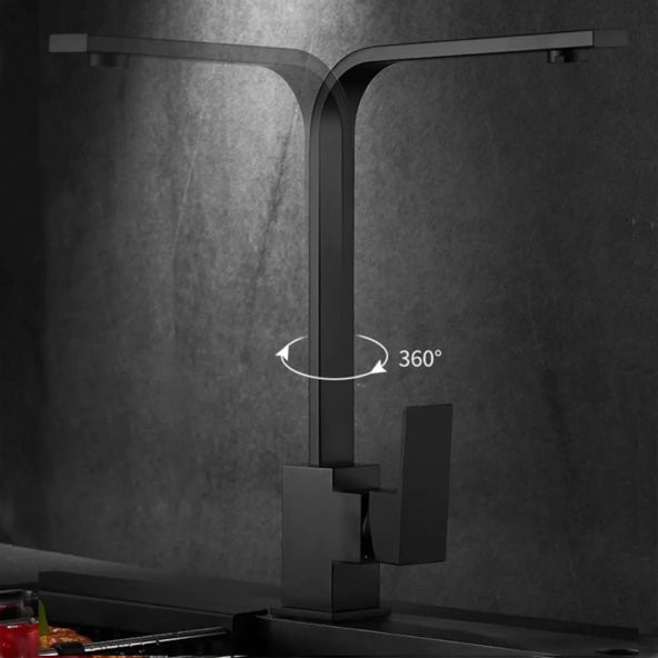 Venita Siyah Mutfak Bataryası Sıcak Soğuk Çift Su Girişli Kare Mutfak Bataryası Soft - 2