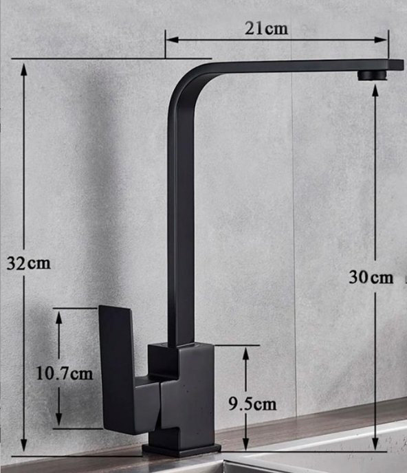 Venita Siyah Mutfak Bataryası Sıcak Soğuk Çift Su Girişli Kare Mutfak Bataryası Soft - 4