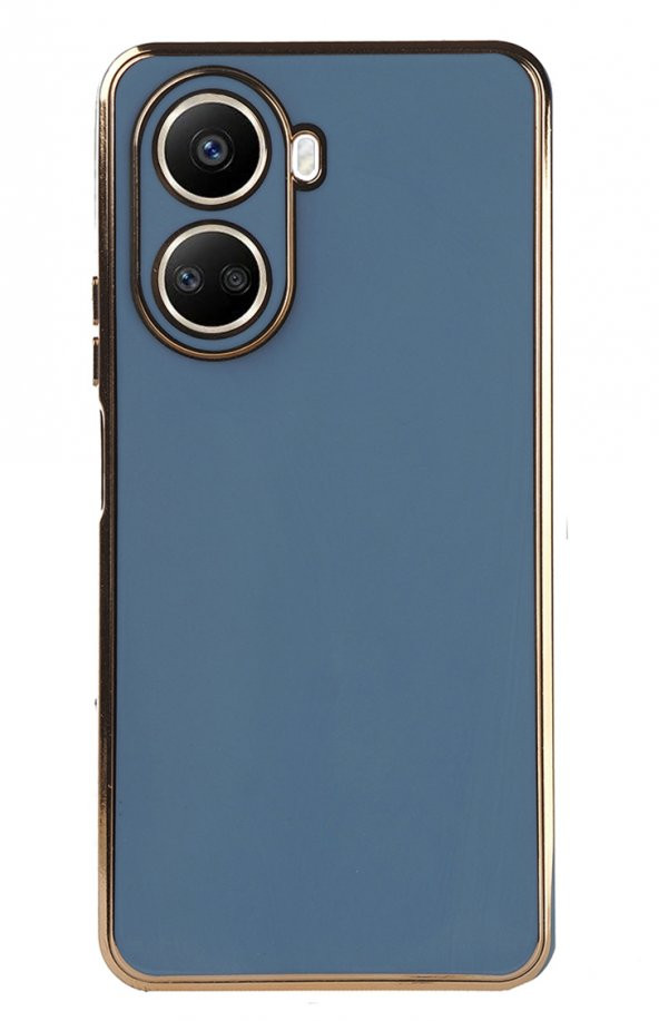 Huawei Nova 10 SE Kılıf Kenarları Gold Yüzeyi Pastel Renk Kamera Korumalı Kapak