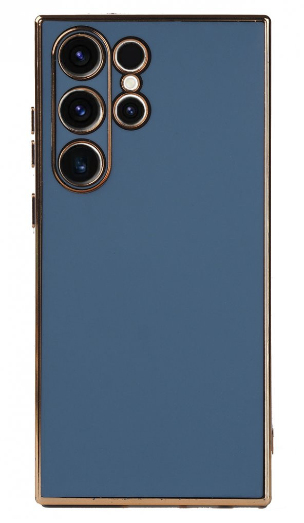 Samsung Galaxy S23 Ultra Kılıf Kenarları Gold Yüzeyi Pastel Renk Kamera Korumalı Kapak