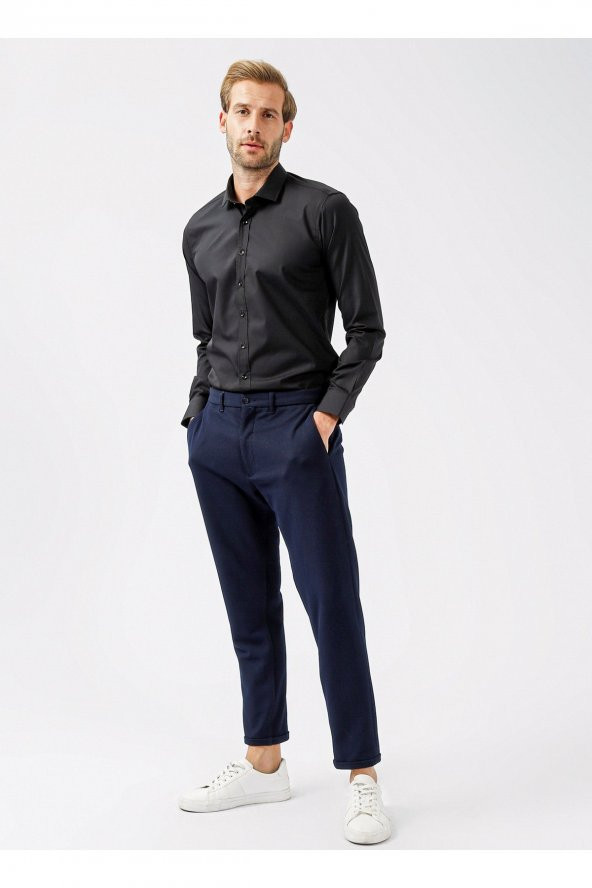 Klasik Yaka Düz Siyah Erkek Gömlek Gm1007100495 - Resim 2