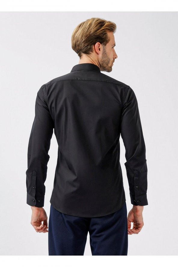 Klasik Yaka Düz Siyah Erkek Gömlek Gm1007100495 - Resim 4