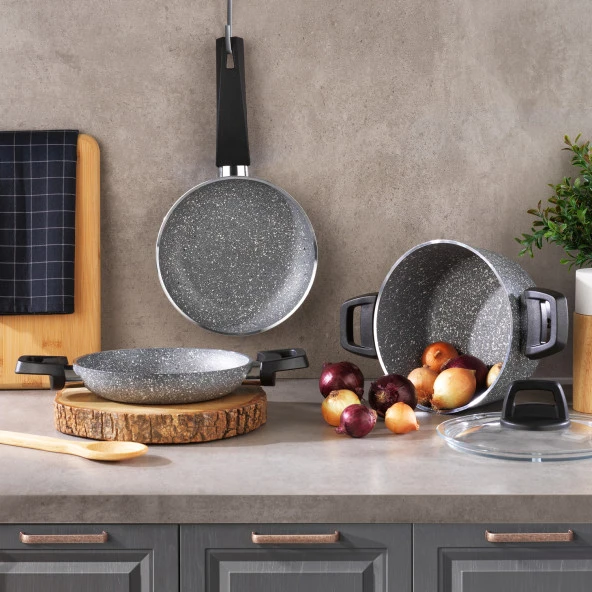 Schafer Eternal 3 lü Set Tencere 18 Cm+Sahan 18 Cm+Tava 18 Cm-Gri