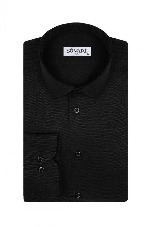 Dar Kalıp Armür Desenli Mavi Erkek Gömlek - Resim 3